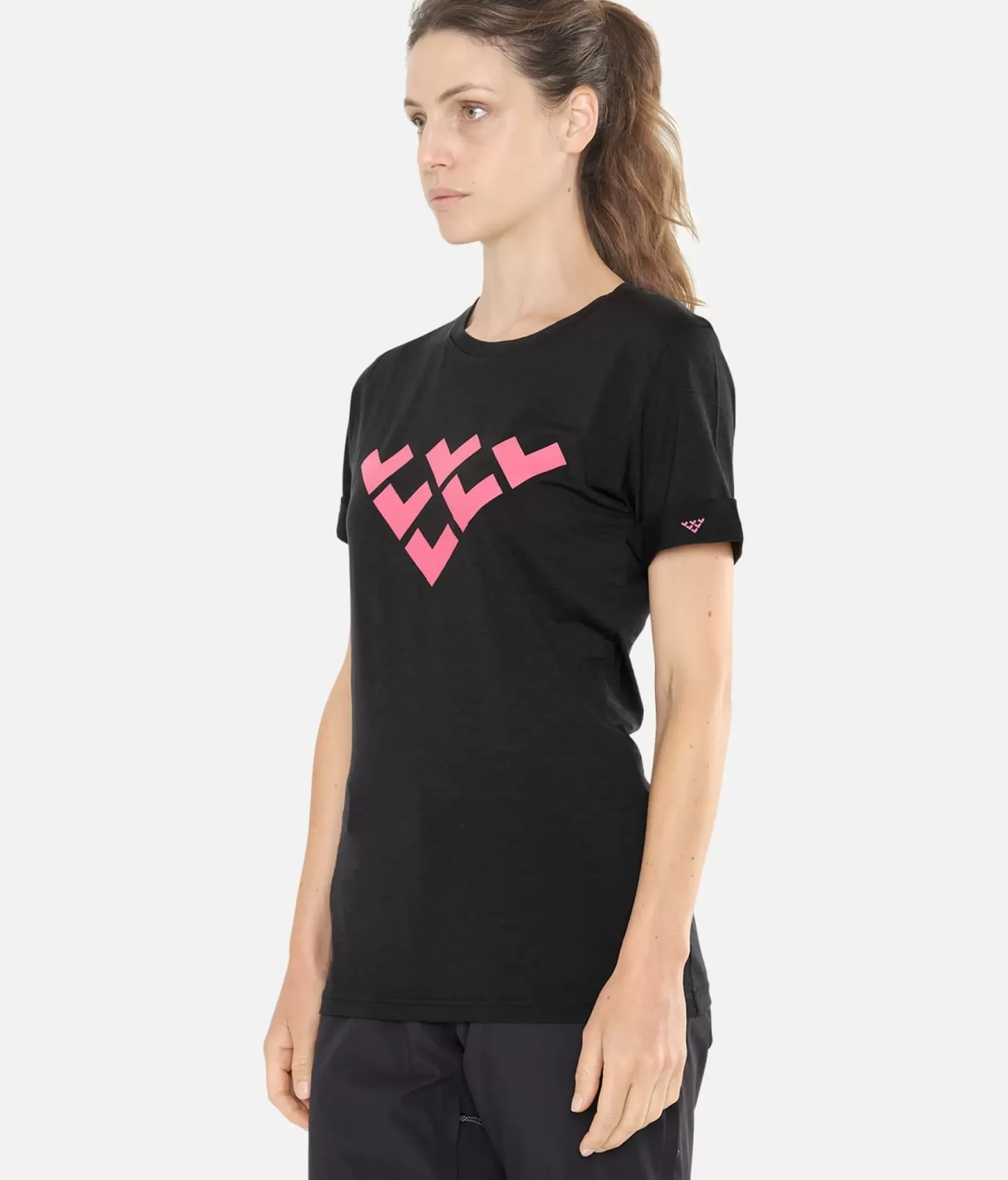 Online Black Crows T-Shirt Femme Merino Manches Courtes Chevron Noir-Rose