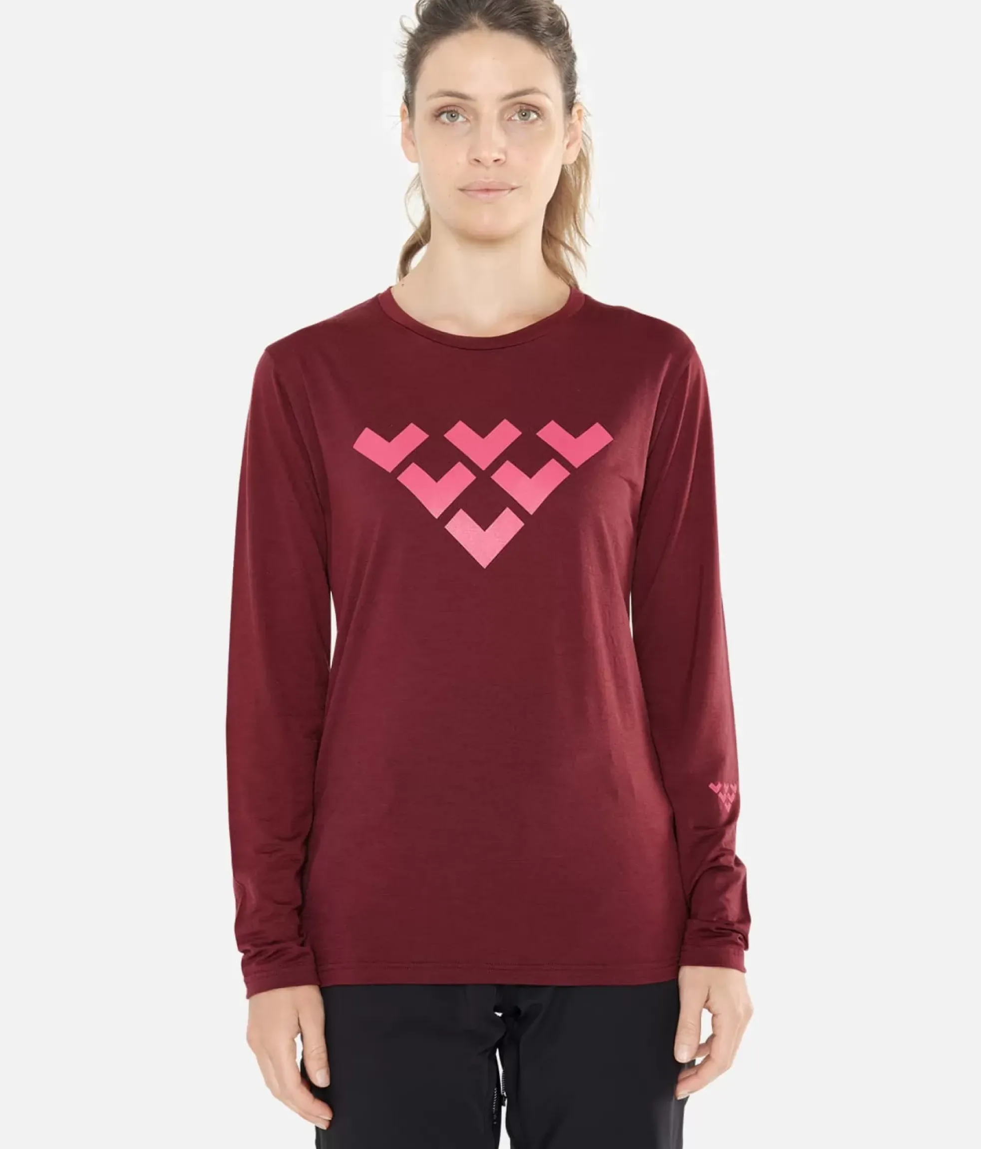 Black Crows T-Shirt Femme Merino Manches Longues Chevron Bordeaux