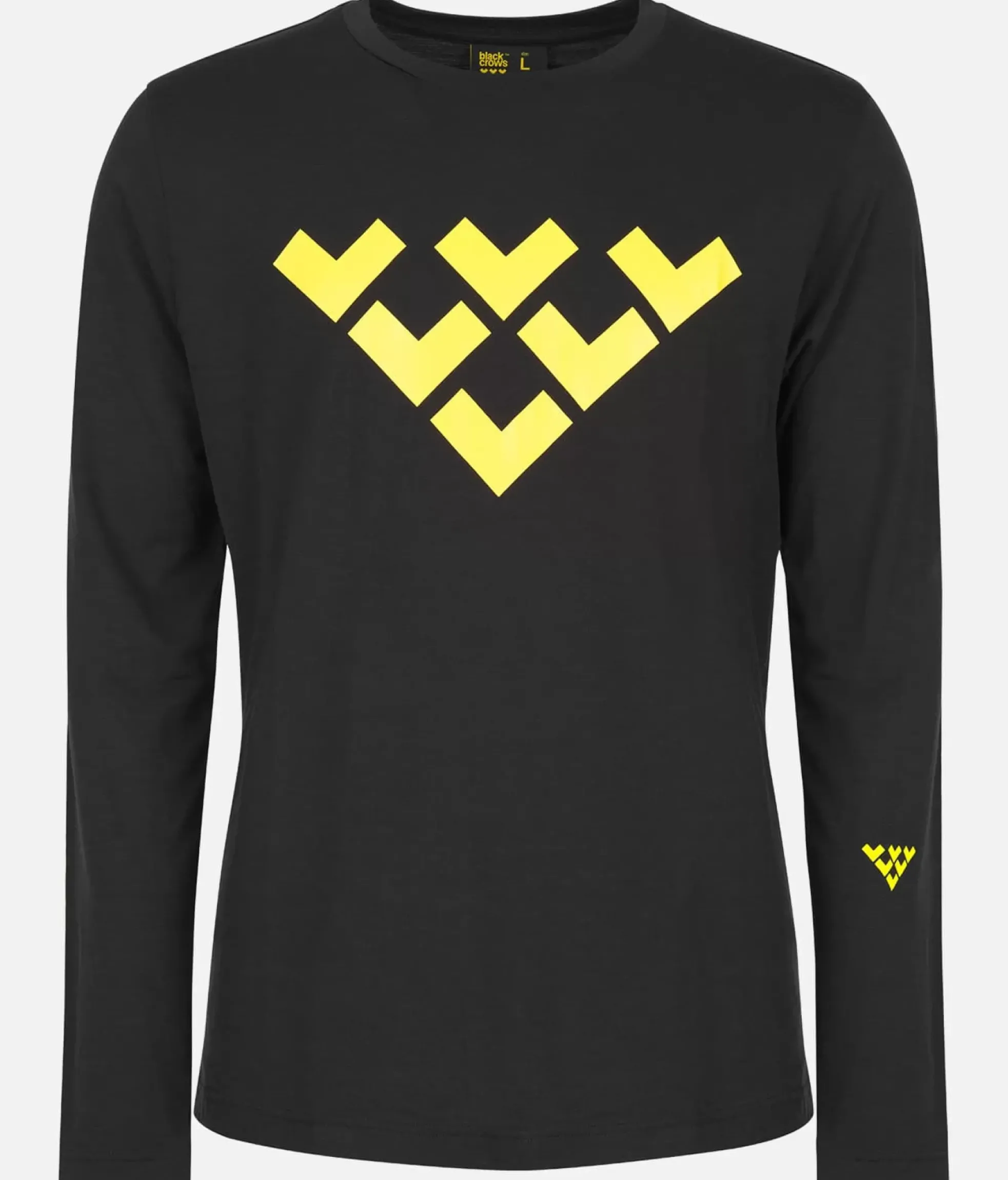 Hot Black Crows T-Shirt Homme Merino Manches Longues Chevron Noir-Jaune