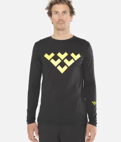 Hot Black Crows T-Shirt Homme Merino Manches Longues Chevron Noir-Jaune