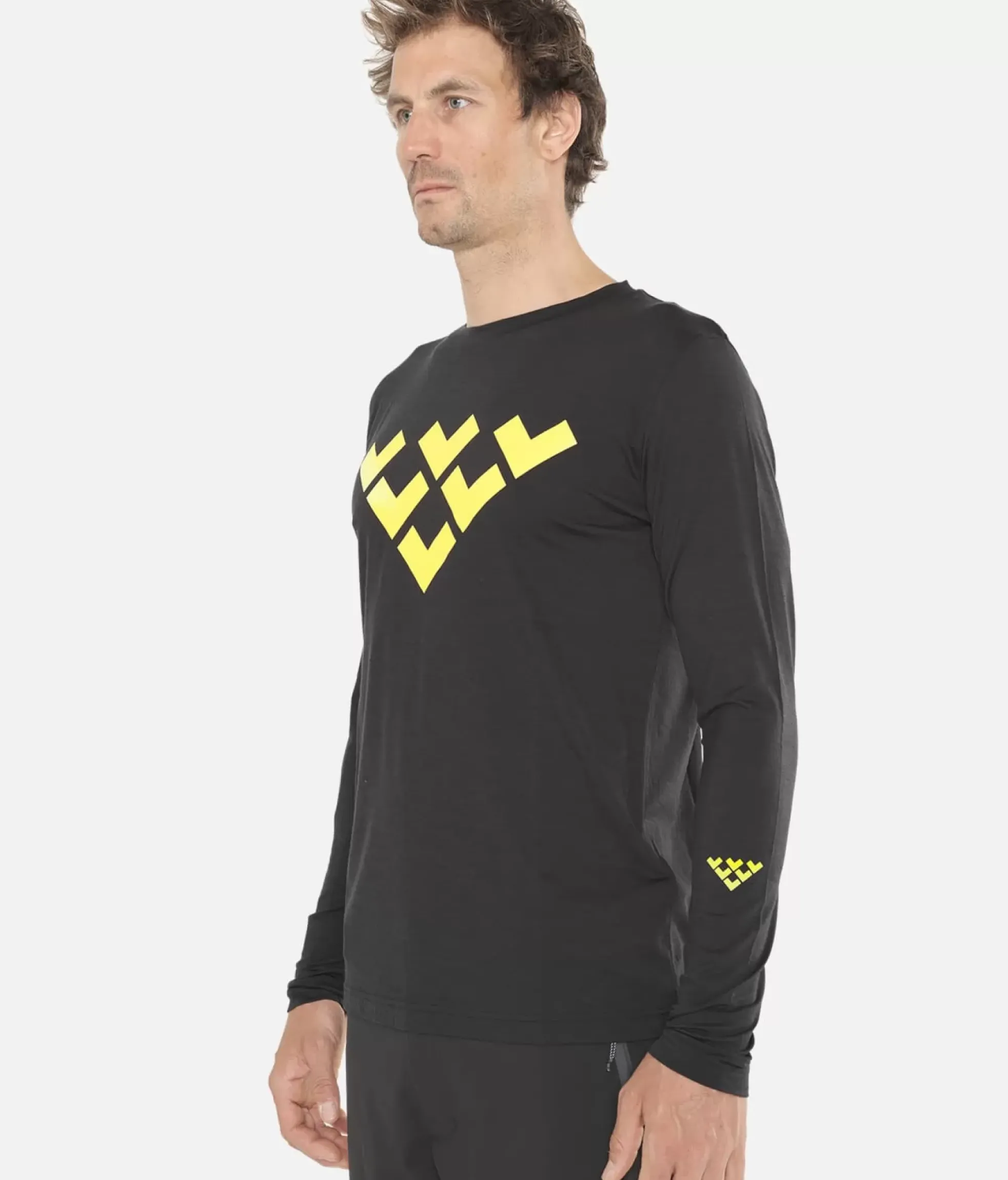 Hot Black Crows T-Shirt Homme Merino Manches Longues Chevron Noir-Jaune