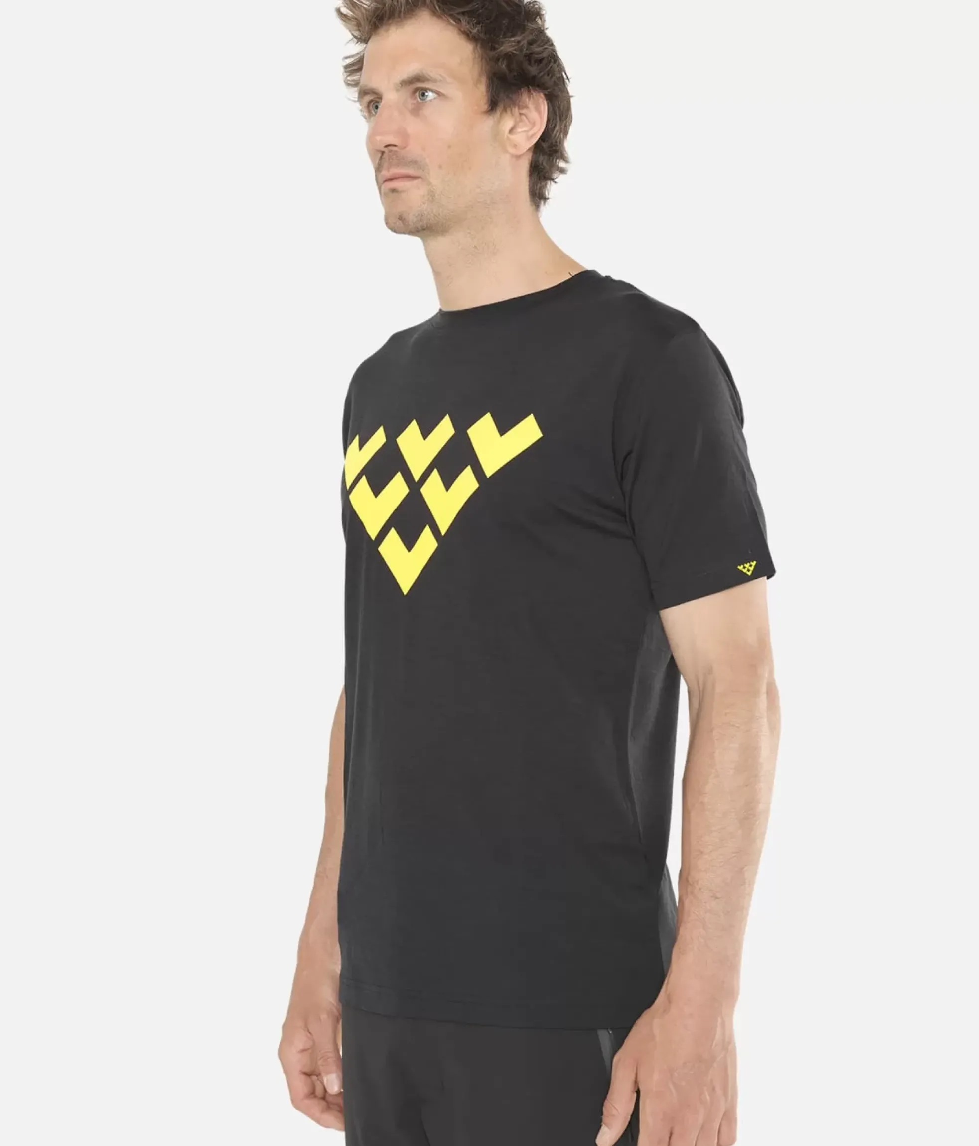 Black Crows T-Shirt Homme Merino Manches Courtes Chevron Noir-Jaune